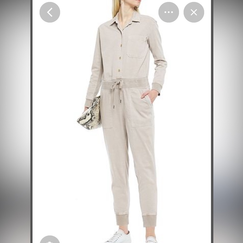 James Perse Stretch Herringbone Tan Khaki Jumpsuit, Large